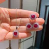 Necklace Earrings Set SHJewelry Internet Celebrity Live Streaming Selling Korean Version Of Ins Trend Simulation Pigeon Blood Ruby