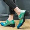 Designer de luxe hommes vert bleu Patchwork en cuir verni chaussures de conduite décontractées robe de mariée formelle retour moine sangle mocassins