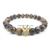 Perlé Cz0066 Design de mode Powerf Crown Energy Bracelet 8 mm Naturel Howlite Tiger Eye Haute Qualité Bijoux En Gros Drop Livraison Dhif6