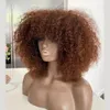 Peruano cabelo macio destaque mel loira afro kinky encaracolado peruca curta jerry encaracolado perucas de cabelo humano com franja nenhuma peruca dianteira de renda sintética perucas coloridas para mulheres