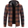 Men's Sweaters Hooded Plaid Long Sleeve Sweater Autumn Winter 2024 Large Casual Wool Liner Cardigan Jacket Knitted Coat Men