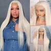 Soft pre inserted gray blonde hair white 26 inches 180 density straight lace front wig synthetic with baby hair without glue for daily wear wig 230125