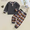 Kledingsets Lioraitiin 1-5Y Peuter Baby Boy Herfst Outfit Plaid Patchwork Kleding Set Lange Sleev Knop Sweatshirt Set