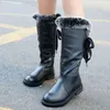 Boots Knee-high Girls Fashion Side Zipper Butterfly-knot Princess Cotton Shoes For Girl Kids Winter Warm Waterproof Snow