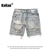 Męskie szorty Kakan - Nowe letnie w trudnej sytuacji dżinsowe szorty dla mężczyzn Koreańska Młodzież Popularna szczupła dopasowanie małych kwartalnych spodni Jeans K58 -DK322 J240124