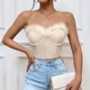 Kvinntankar Combhasaki Vintage Shapewear Corset Tube Tops ärmlös axellös fast färg Bustier Feather Trim Bandeau beskuren