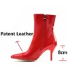 Dress Shoes Ochanmeb Elegant Shiny Patent Leather Women Stiletto Heels Ankle Boots Big Plus Oversized 47 Black Red White Heels Booties WomanL231228