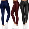 Pantalon féminin Sexy Pu Leather Femmes Elastic Couleur solide Spring Automne Automne Slem Casual High Taist Crayer Pants LEGGINGS FEMMES