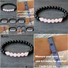 Con cuentas Mg1960 8 mm Shungite ruso natural con pulsera de cuarzo rosa Bloques de abridor de camino espiritual Joyería de piedras preciosas de cristal Gota Deli Dhy4M