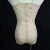 스테이지웨어 섹시한 투명 모조 다이아몬드 바디 수트 여성 가수 공연 의상 의상 생일 이후의 고급 진주 드레스