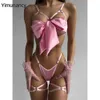 Set sexy Yimunancy Set di biancheria intima con fiocco ritagliato in 3 pezzi Set di biancheria intima in raso carino a 4 colori Set di biancheria intima da notte solida