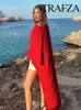 Blouses pour femmes TRAFZA automne asymétrique Cape Style rouge Satin chemise à la mode col rond décontracté longues vacances 2024