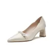 Dress Shoes French Evening Single Women's Pearl Thick Heels Pointed Bridesmaid Wedding High Medium Fairy