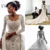 Luxury Crystal Beading Wedding Dress med löstagbar tåg Scoop Neck A Line Brudklänningar Sop Train Custom Made Dresses BC0543