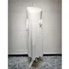 エスニック服2ピースセット女性イスラム教徒サテンアバヤノースリーブドレスホワイトドレス衣装