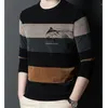 Polos masculinos outono inverno listra impressão manga reta longo polo botão em torno do pescoço camiseta negócios casual moda topos