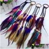 Bandes de caoutchouc de cheveux Bandes de caoutchouc de cheveux de plumes de Bohême faites à la main avec des perles de bois de tresse Filles Hippie Corde Mix Couleurs Drop Livraison Bijoux Dhlup