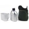 Vattenflaskor 1L Militär kantinpaket Portable Aluminium Cup Wood Spise Set med Nylon Cover Bag för camping Vandring av backpacking