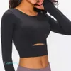 Luyogasports Lu-01 Soutien-gorge de sport de yoga pour femmes, vêtements de sport, de fitness, T-shirt à manches longues rembourré, demi-longueur, haut d'entraînement athlétique mince 61