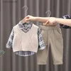 Ensembles de vêtements Vêtements de créateurs pour bébés garçons pour enfants Pull sans manches tricoté Gilet + Chemises à carreaux + Pantalons Survêtements Ensembles pour tout-petits Garçons Tenues