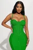 Casual Dresses Green Colors Sexy V-neck Spaghetti Strap Midi Length Dress Graceful Woman Package Hip Bandage Birthday Party Outfit