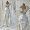 Plus Size Mermaid Wedding Dress Arabic 3D Flowers Beads V Neck Sexy Bridal Gowns Dresses Charming Pearls Formal Bride Dresses Custom Made