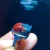 Cluster Rings Natural Purple Cacoxenite Red Auralite 23 Adjustable Ring Pi Xiu 14.1/11.1mm Women Men Gold Rutilated Quartz Carved