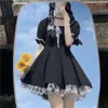 Abiti casual Abito Lolita gotico Donna Goth Harajuku carino pizzo nero manica a sbuffo scuola corta Jk 2024 ragazze estive