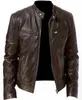 Men's Jackets 2023 Fashion Men's Leather Jacket Slim Fit Stand Collar PU Coat Male Windproof Motorcycle Lapel Diagonal Zipper Outerwear J240125