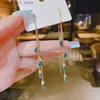 Stud 2023 New Summer Korea New Versatile Zircon Inlaid Water Drop Long Tassel Earwire Earrings Elegant Ladies Earrings Luxury Q240125