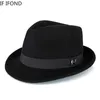 Män vinter tjock varm filt fedora hattar ull gentleman jazz cap homburg manlig klassisk smal bräst hatt 240125