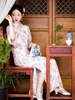 Ethnic Clothing Spring And Summer Retro Art Style Improved Standing Collar Printing Elegant Lady Vintage Cheongsam Qipao Dress