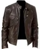 Jaquetas masculinas Mens Brown Pu Jaqueta de Couro Motocicleta Faux Couro Moto Biker Jaqueta Homens Quente Gola Casual Casaco Menino Tamanho Grande Xxxl 4XL J240125