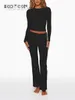 Women s Fall Casual 2 Piece Outfits Long Sleeve Crew Neck Crop Tops And Low Waist Flare Long Pants Lounge Sets Tracksuits 240124