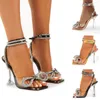 Sandálias Olomlb Strass Bowknot Mulheres Transparentes Salto Alto Verão Sexy Square Toe Ankle Buckle Strap Sapatos Stiletto