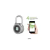 Dörrlås Fingeravtryck Smart Keyless Lock Waterproof App-knapplösenord Lås upp anti-stöldskydd för Android iOS System Drop Deliv Dhjic