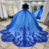 Blauwe Prinses Baljurk Quinceanera Jurk 2024 Kant Applicaties Kralen Tull Sweet 16 Jurk vestidos Verjaardagsfeestje Gown