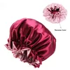 Bonnet / Skull Caps Femmes Double Couche Satin Sleep Bonnet Extra Large Solid Color Caps Élastique Volants Tête De Cheveux ER 7 Couleurs Drop Delive Dhsl7