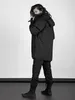 メンズジャケットダークファッションカジュアルミリタリートレンチコート冬のワークウェアアウトドアルーズプラスサイズのミッドレングスフード付きブラックジャケット