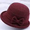 Berets Dacron Inverno Quente Bacia Chapéu Moda Bow Knot Plush Woolen Cap Espessado Top