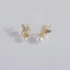 Boucles d'oreilles pendantes Pendientes boucle d'oreille imitation perle W/ECO minimaliste cuivre laiton papillon CZ14kGold rempli bijoux pour femmes usage quotidien