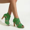 Модельные туфли, женские однотонные высокие сандалии на толстом каблуке большого размера, весна-лето 2024, модные с открытым носком «рыбий рот»