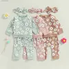 Set di abbigliamento Principessa floreale Neonata Set di vestiti Carino manica lunga Girocollo Felpa Top Pantaloni Arco Fascia 3 pezzi Abiti per neonati