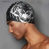 Swimming caps Unisex Big Size Silica Gel Silver Tiger Comfortable Swimming Cap Hats Accessories For Man Women Waterproof FishtailL240125