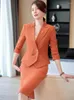 Two Piece Dress Arrival Elegant Ladies Formal Skirt Suit Women Orange Blue Pink Double Breasted Female Blazer Set For Business Work Wear