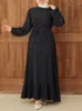 Etnik Giyim Müslüman Elbise Kadınlar Bahar Sonbahar O-Yık Abaya Hijab Sundress Yüksek Bel A-line Polka Dotlar Baskılı Marocain Kaftan Elegant