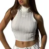 Canotte da donna Canotte da donna senza maniche a collo alto Crop Top aderenti a coste Sexy Canottiere estive autunnali