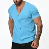 Pulls pour hommes Mode Slim Hommes Vêtements Col V T-shirt 2024 Été Manches courtes Pull tricoté Solide Couleur Bouton Tees Top pour homme