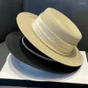 Bérets d'été Chapeau de soleil femmes élégant chaîne de perles chapeaux plats pour Chapeau Feminino paille Panama large bord casquette de plage fille