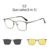 Sonnenbrille 2/1 Herren Mode Legierung Brillengestell mit polarisiertem Clip auf und Nachtsicht Damen Brillen